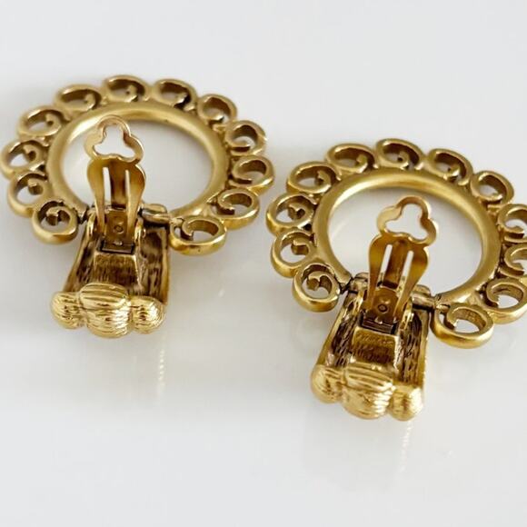 Vintage 1980s Oscar de la Renta Clip On Earrings Gold - Picture 6 of 12